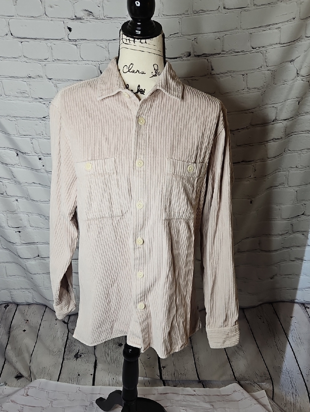 Wax London Collared Button Down Corduroy cotton Mens Shirt Light Pink Size Small